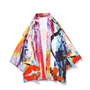 Japansk Tang Suit Farve Graffiti Road Robe Solcreme Frakke Trekvart Ærmet Par Mand Kimono Løs Tynd Sektion