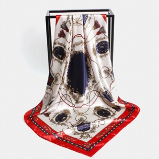 Kvinder 90 cm Imiteret Silkevognskædemønster Elegant Multifunktionelt Holde Varmen Bredt Firkantet Tørklæde Sjal