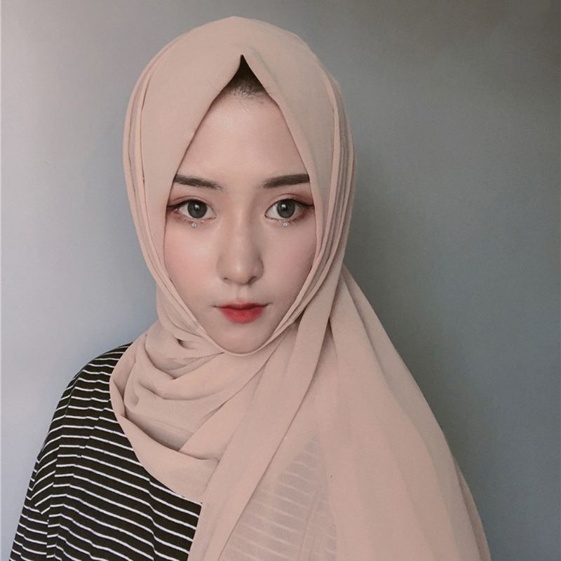 Kvinder Ensfarvet Tørklæde Hijab Chiffon Langt Tørklæde