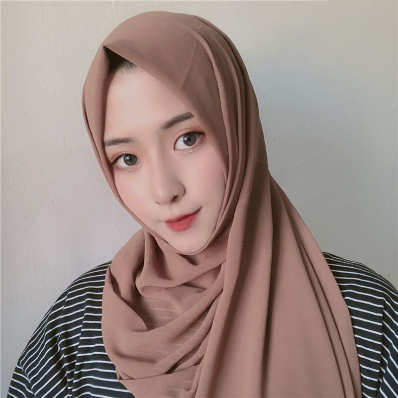 Kvinder Ensfarvet Tørklæde Hijab Chiffon Langt Tørklæde