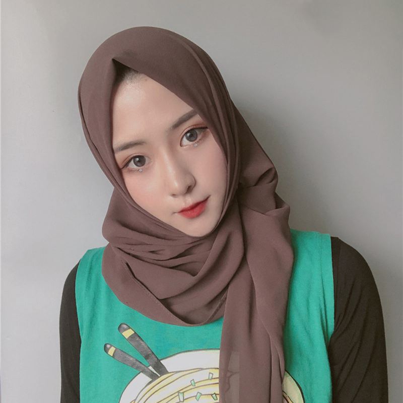 Kvinder Ensfarvet Tørklæde Hijab Chiffon Langt Tørklæde