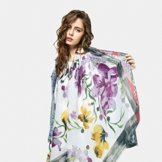 Kvinder Forår Efterår Bomuld Blomsterprint Silkesjaler Hijab Tørklæde Blødt Tyndt Superlangt Farve Hovedtørklæder Halsklæde