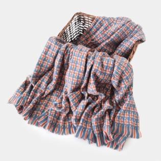 Kvinder Kunstig Cashmere Farverig Houndstooth Woven Tassel Mode Warmth Sjal Tørklæde