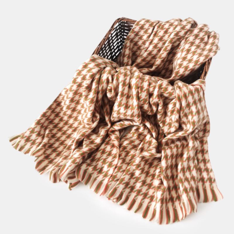 Kvinder Kunstig Cashmere Farverig Houndstooth Woven Tassel Mode Warmth Sjal Tørklæde