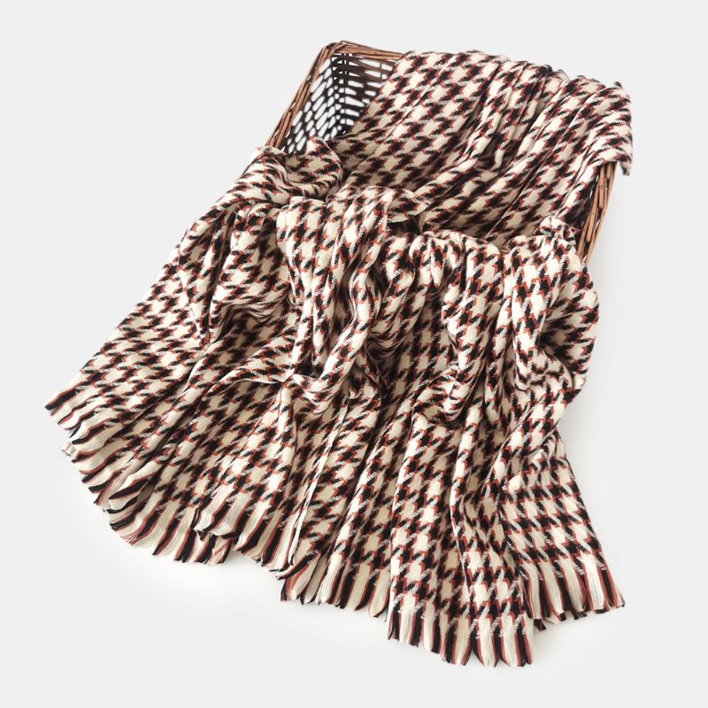 Kvinder Kunstig Cashmere Farverig Houndstooth Woven Tassel Mode Warmth Sjal Tørklæde