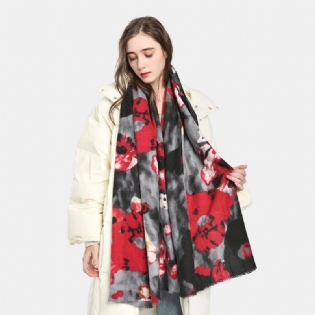Kvinder Retro Blomster Tie-dye Med Tryk Sjal Mode Kunstig Cashmere Dual-use Thicken Warm Kvast Tørklæde