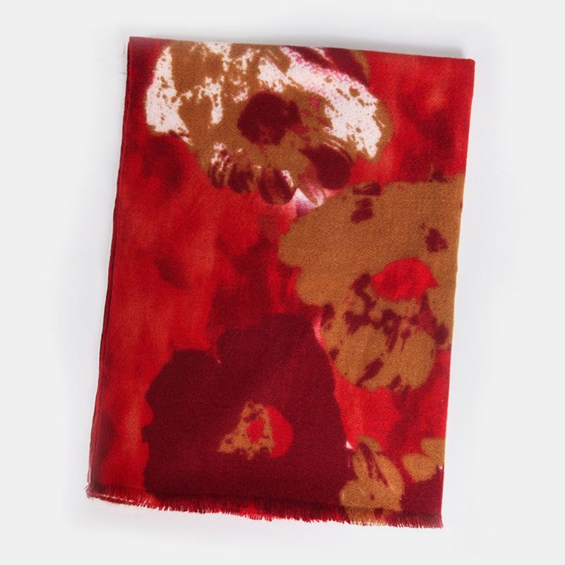 Kvinder Retro Blomster Tie-dye Med Tryk Sjal Mode Kunstig Cashmere Dual-use Thicken Warm Kvast Tørklæde