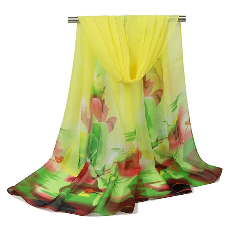 Kvinder Sommer Tynd Chiffon Tørklæde Rejse Rose Blomster Åndbar Sjal