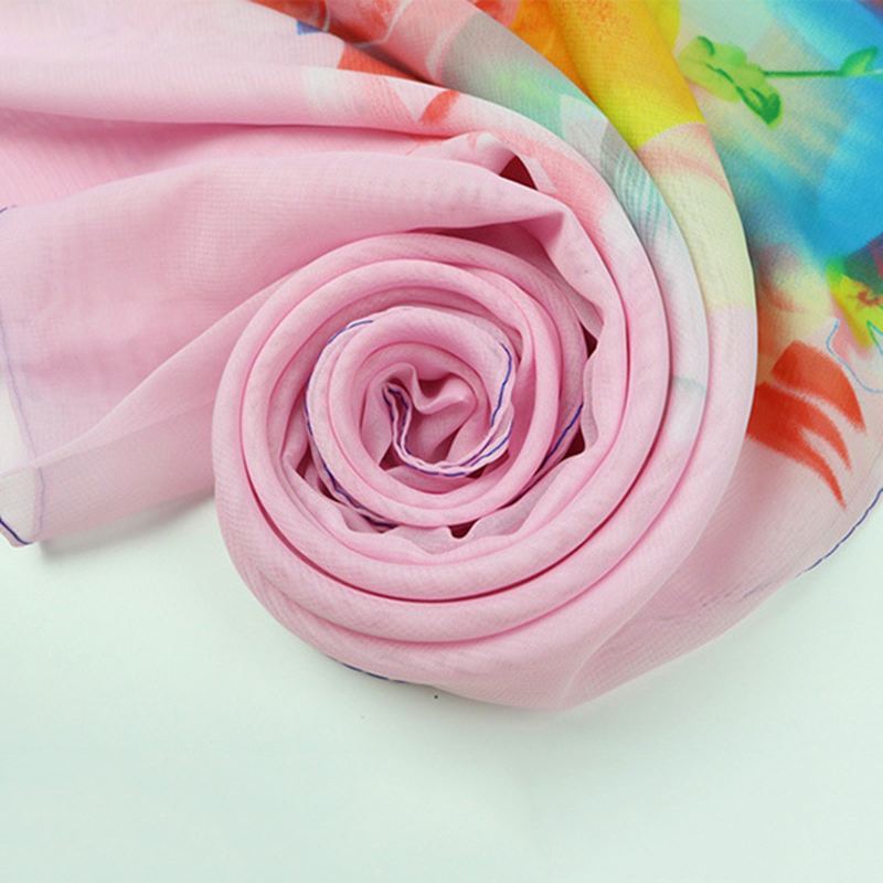 Kvinder Sommer Tynd Chiffon Tørklæde Rejse Rose Blomster Åndbar Sjal
