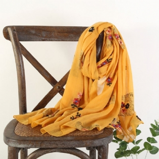 Vintage Sommer Kvinder Linned Blomster Printting Tørklæde