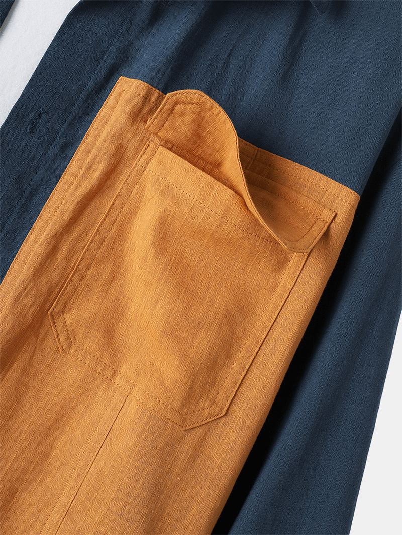 100% Bomuld Herre Dobbeltlomme Solid Patchwork Langærmede Design Skjorter