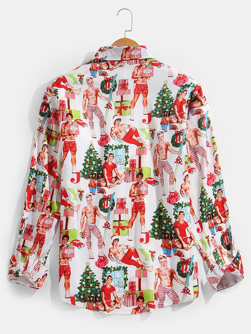 Christmas Style Herre Sjov Figur Med Tryk Langærmede Skjorter