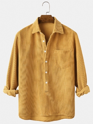 Corduroy Solid Henley Krave Brystlomme Lange Ærmer Skjorter