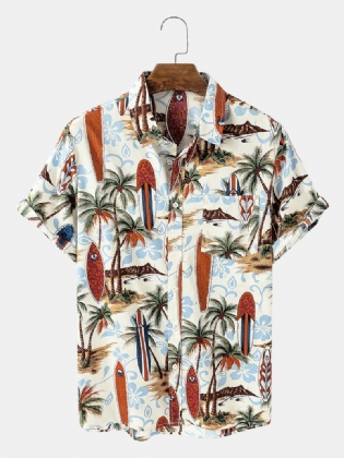 Herre 100% Bomuld Hawaii Med Tryk Turn Down-krave Kortærmede Skjorter