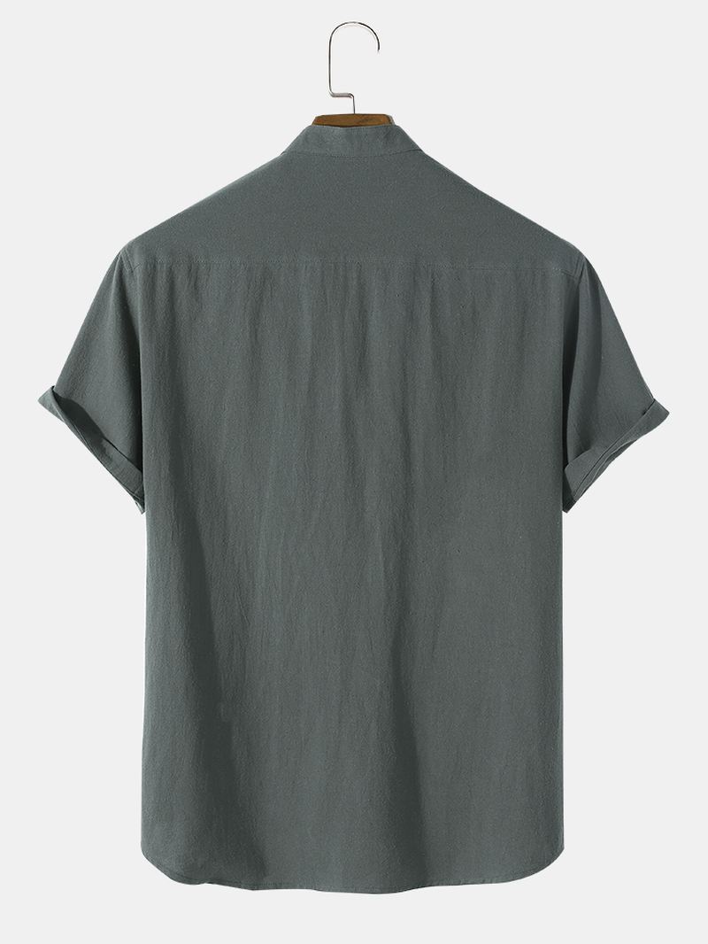 Herre Almindelig Basis Stil Solid 100% Bomuld Kortærmet Henley Skjorte