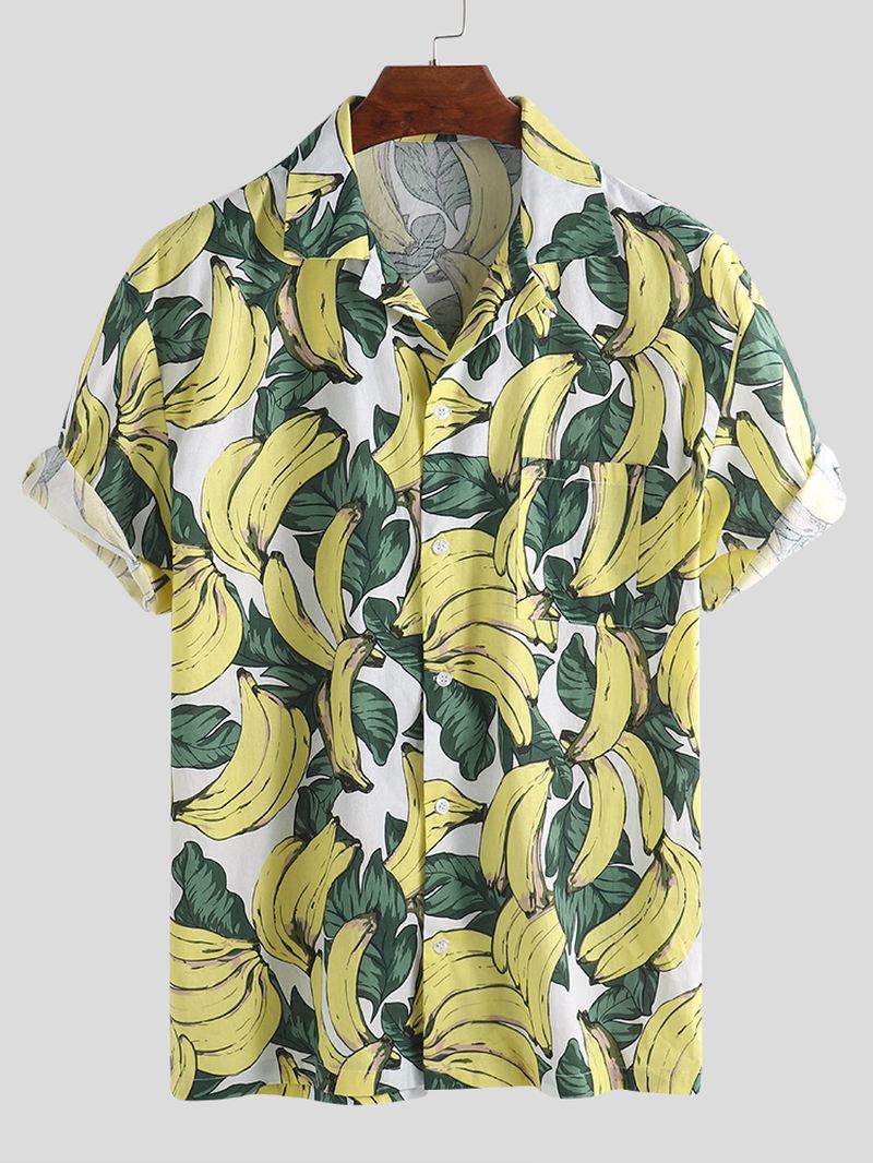 Herre Banan Med Tryk Casual Løse Sommerferie Skjorter