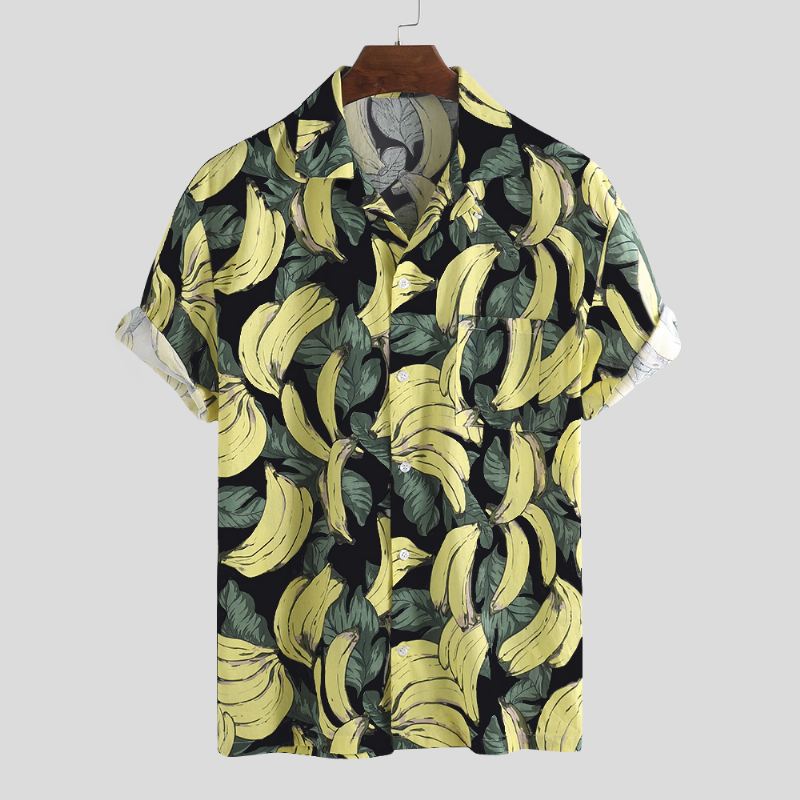 Herre Banan Med Tryk Casual Løse Sommerferie Skjorter