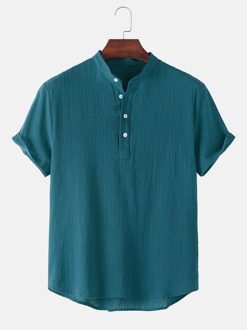 Herre Basic Ensfarvet Linned Kortærmet Henley Skjorte