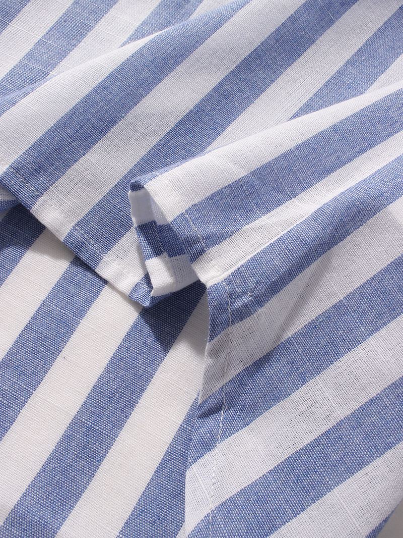 Herre Basic Stribet Bomuld Høj Lav Hem Stand Krave Casual Langærmede Henley Skjorter