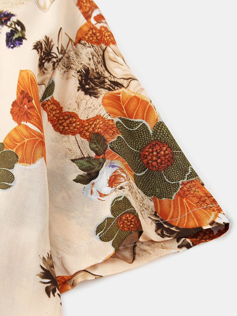 Herre Blomsterprintet Standkrave Holiday Casual Kortærmede Henley Skjorter