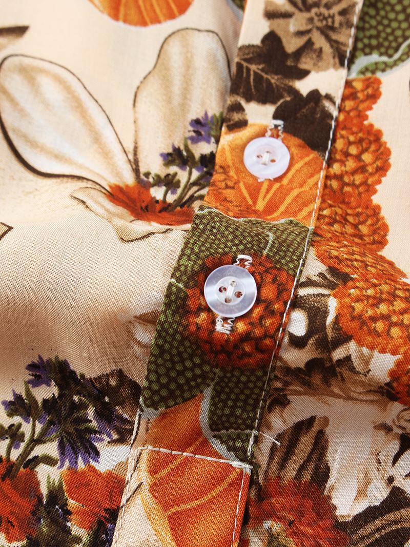 Herre Blomsterprintet Standkrave Holiday Casual Kortærmede Henley Skjorter