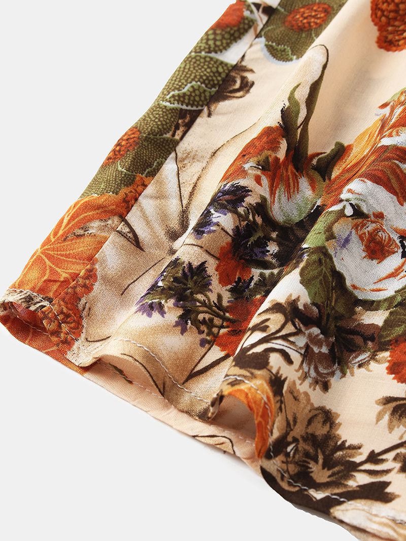 Herre Blomsterprintet Standkrave Holiday Casual Kortærmede Henley Skjorter