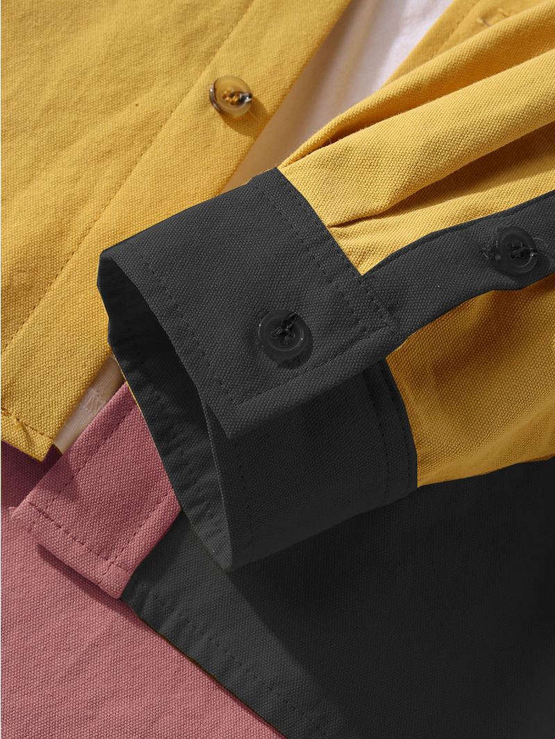 Herre Bomuld Colorblock Patchwork Cargo Style Skjorter Med Klaplommer