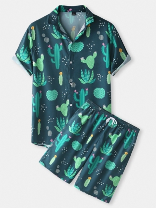 Herre Cactus Plant Med Tryk Revers Snøre Shorts Holiday Two Pieces Outfits