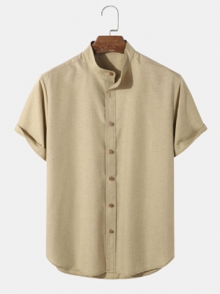 Herre Casual Ensfarvede Grandad Collar Button Up Skjorter
