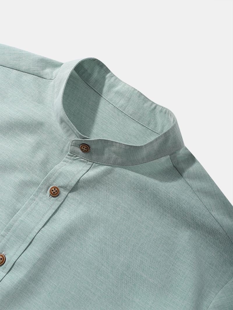 Herre Casual Ensfarvede Grandad Collar Button Up Skjorter