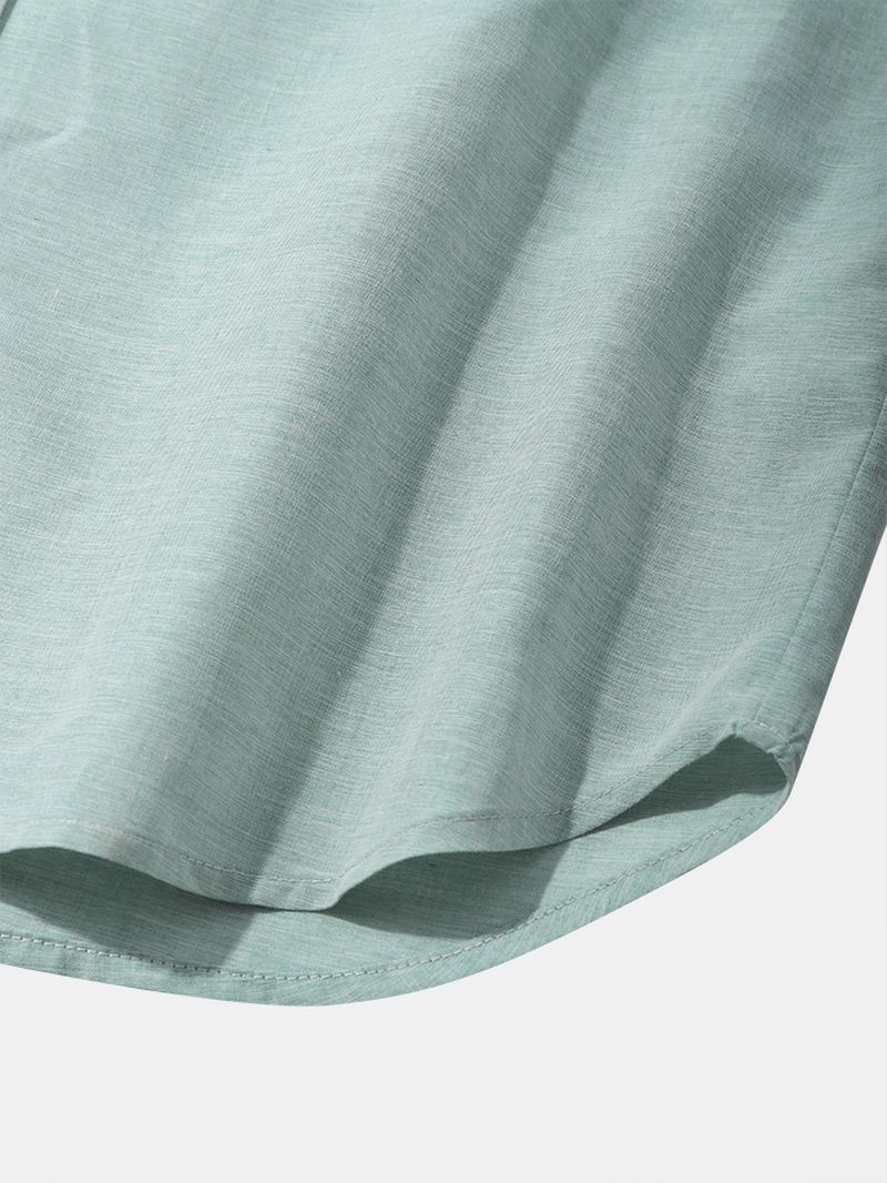 Herre Casual Ensfarvede Grandad Collar Button Up Skjorter