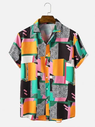 Herre Color Block Contrast Pevere Collar Kortærmet Skjorte