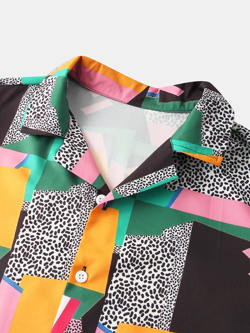 Herre Color Block Contrast Pevere Collar Kortærmet Skjorte