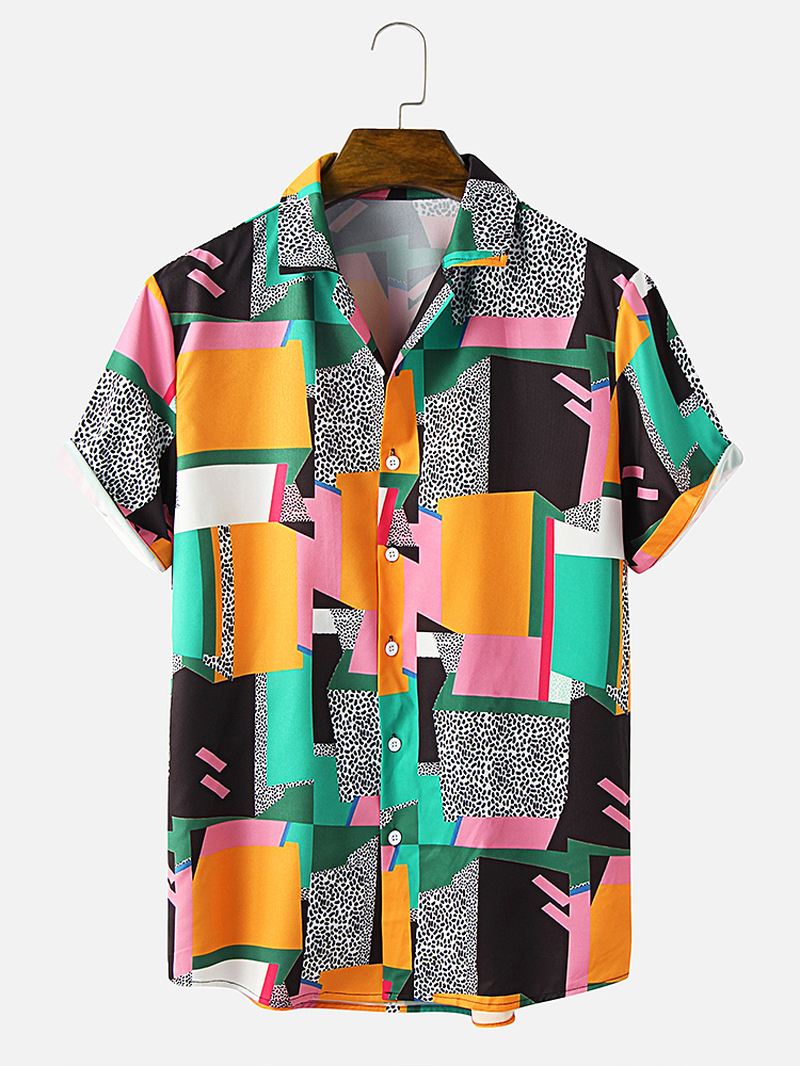 Herre Color Block Contrast Pevere Collar Kortærmet Skjorte
