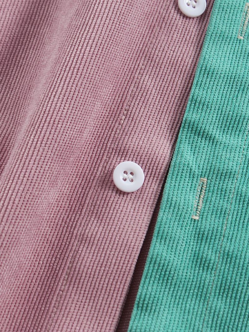 Herre Corduroy Colorblock Patchwork Casual Langærmede Skjorter Med Lomme