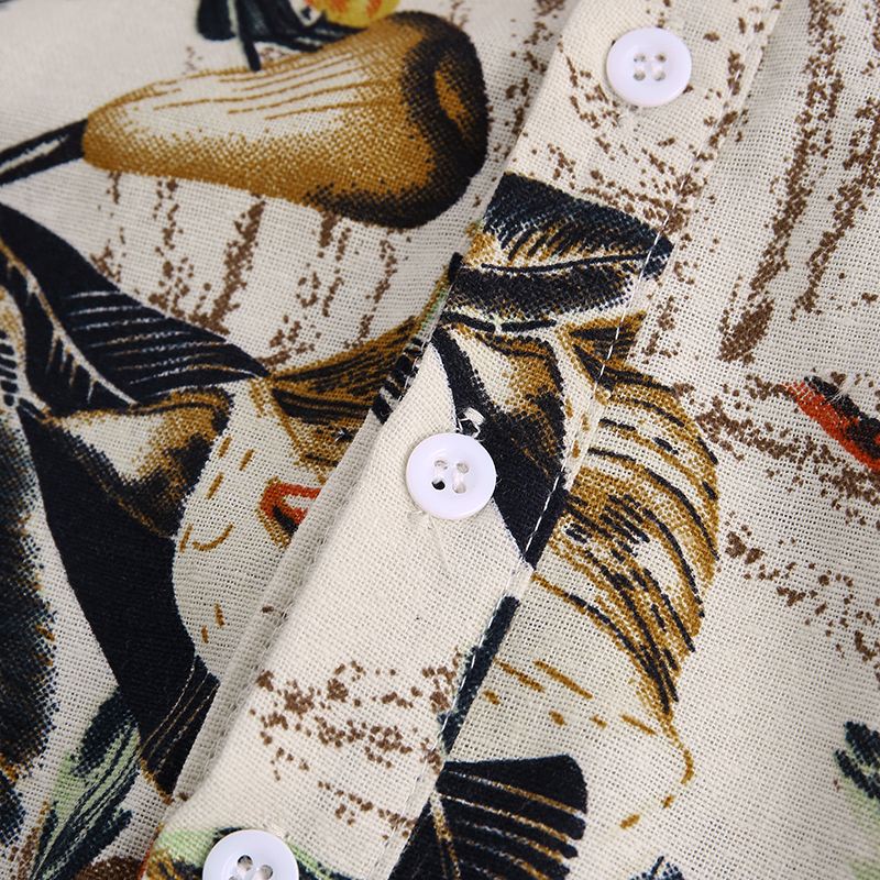Herre Cottonn Tropical Leaves Printt Kortærmede Orientalske Henley Skjorter