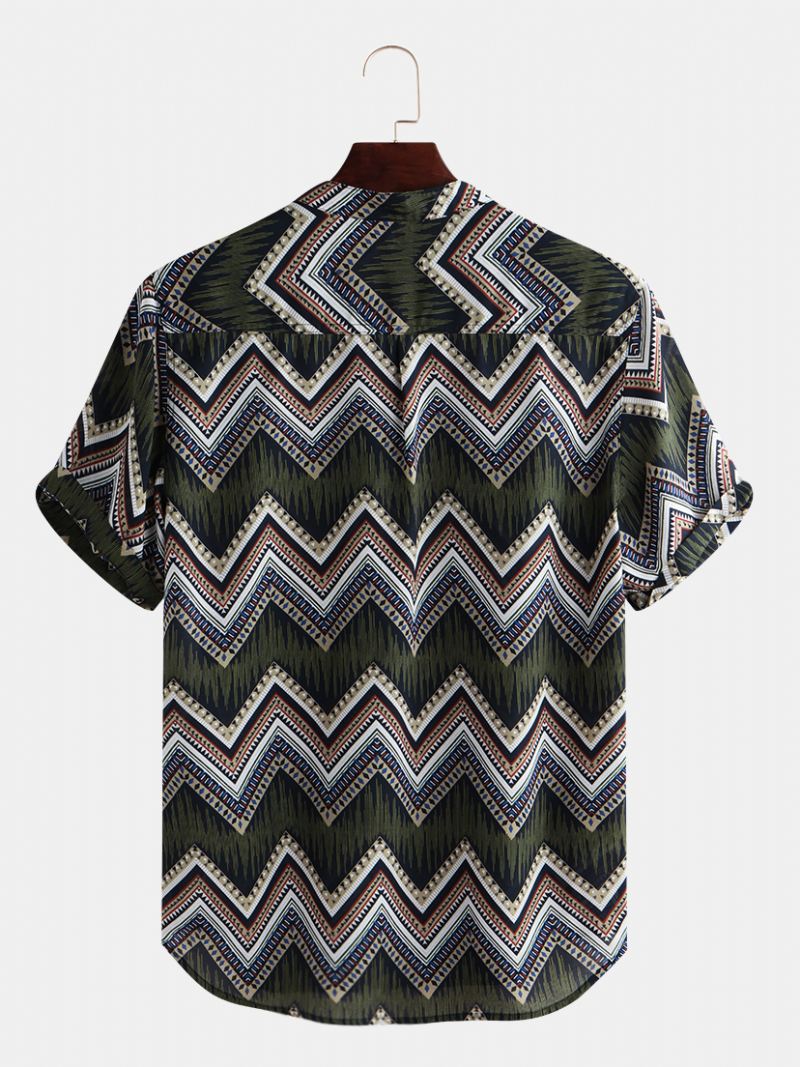 Herre Etnisk Chevron Trykt Kortærmet Casual Løse Henley Shirts Skjorter