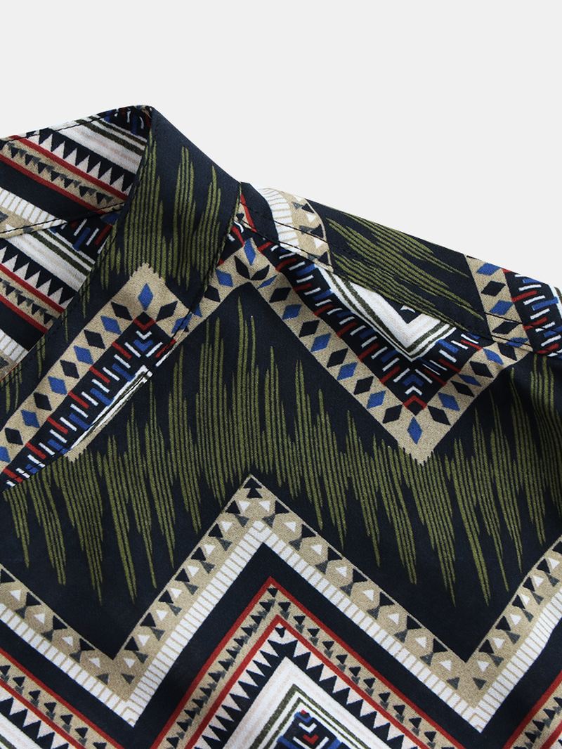 Herre Etnisk Chevron Trykt Kortærmet Casual Løse Henley Shirts Skjorter