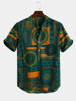 Herre Etnisk Stil Trykte Åndbare Sommer Henley Skjorter