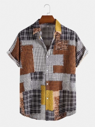 Herre Holiday Plaid & Houndstooth Color Block Patchwork-skjorter