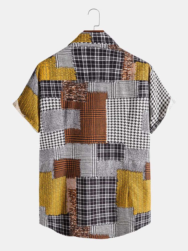 Herre Holiday Plaid & Houndstooth Color Block Patchwork-skjorter