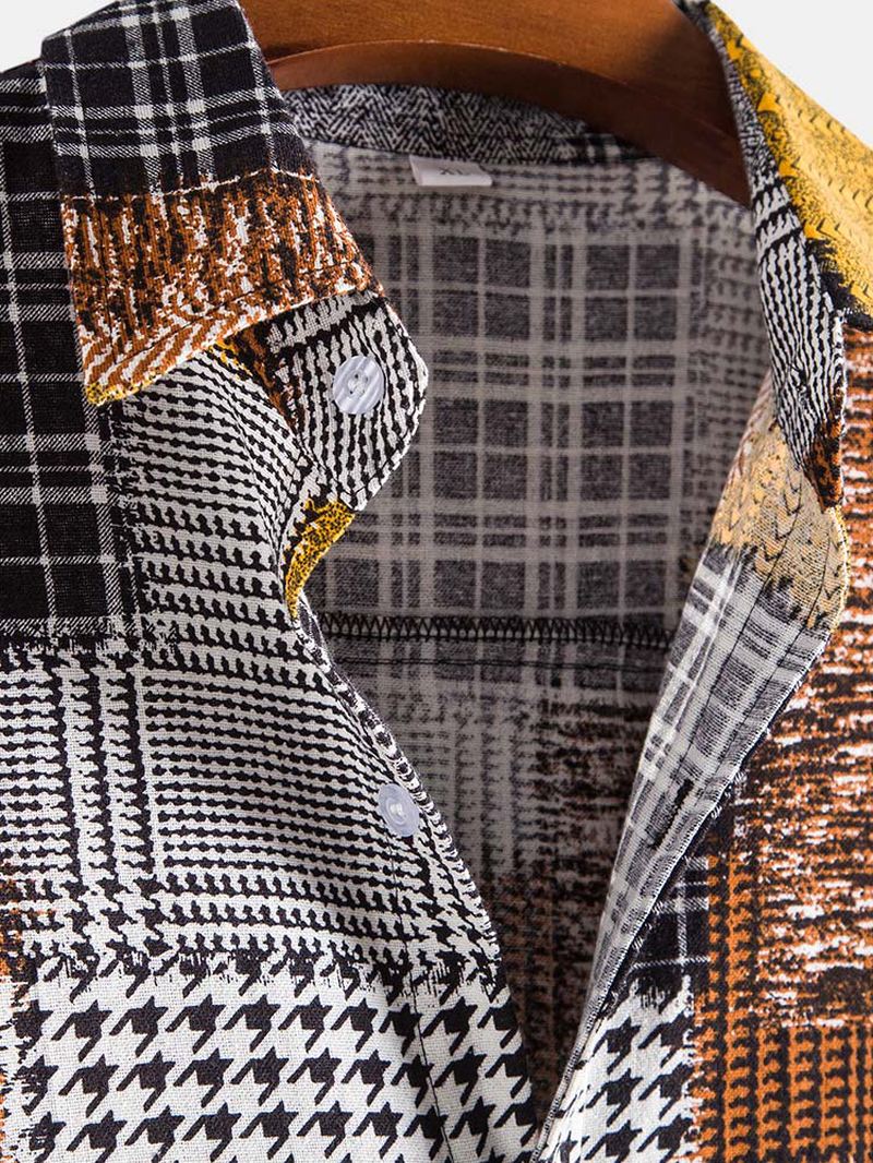 Herre Holiday Plaid & Houndstooth Color Block Patchwork-skjorter