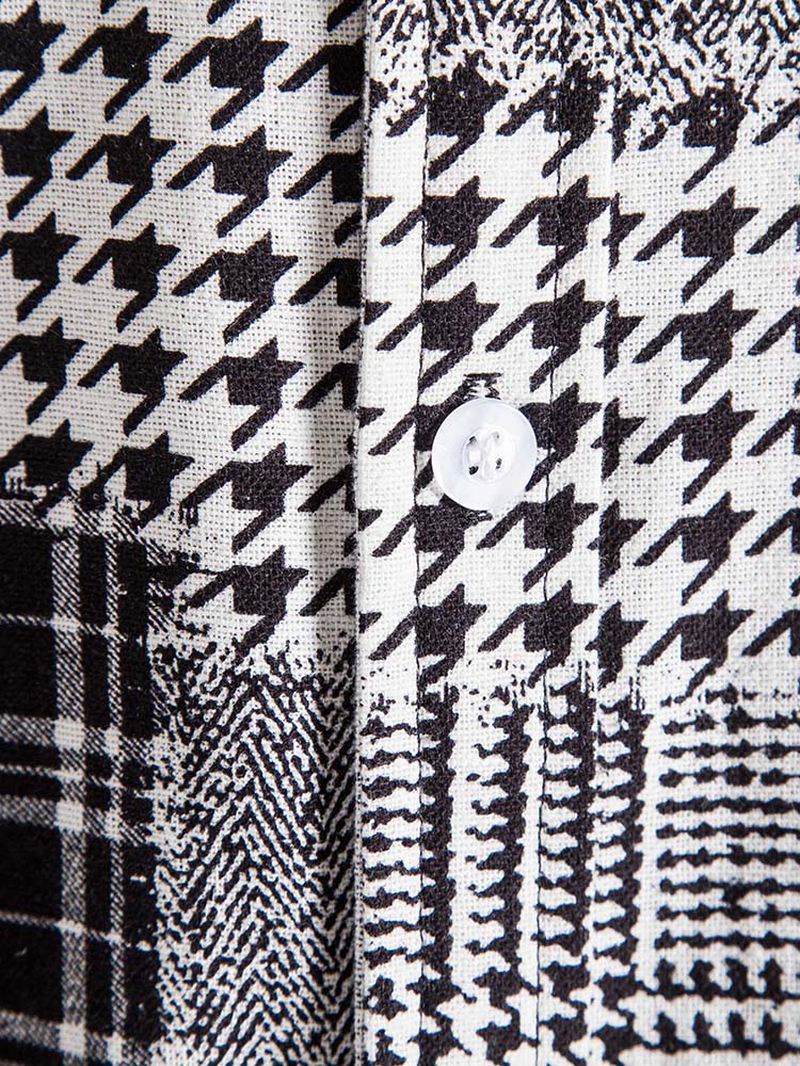Herre Holiday Plaid & Houndstooth Color Block Patchwork-skjorter