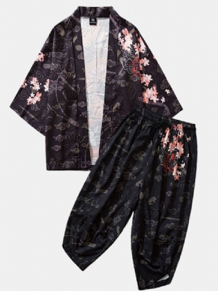 Herre Kimono Etnisk Stil Loong Gragon Med Tryk Elastisk Talje To Stykke Outfits