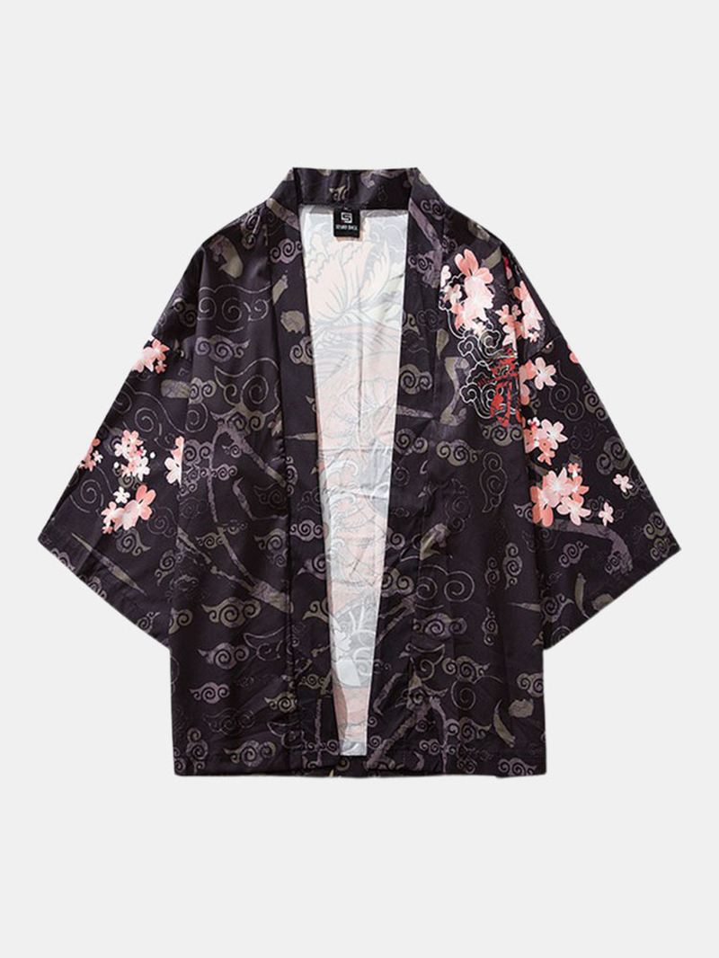 Herre Kimono Etnisk Stil Loong Gragon Med Tryk Elastisk Talje To Stykke Outfits