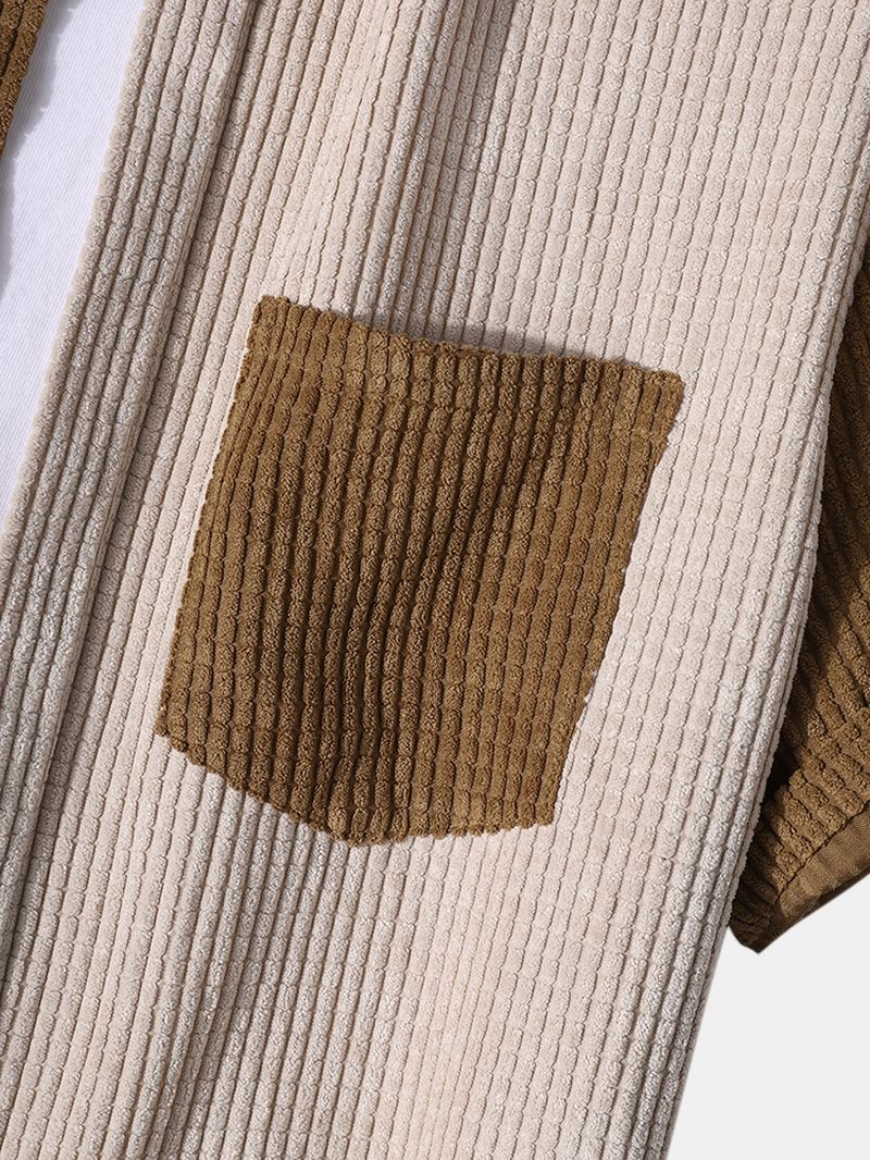 Herre Kontrastfarve Corduroy Kortærmet Loungewear To-piece Outfits