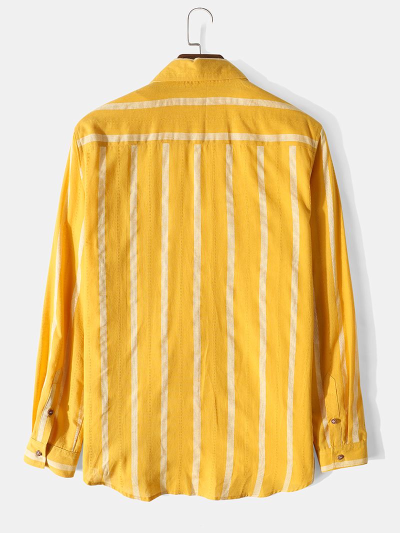 Herre Lodrette Striber Button Up 100% Bomuld Casual Langærmede Skjorter