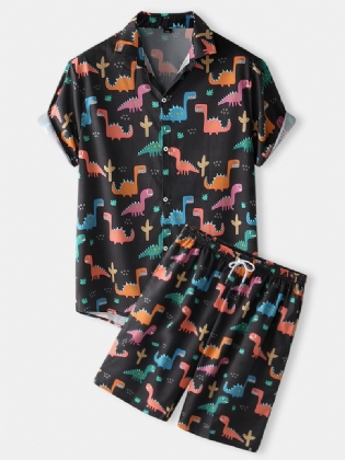 Herre Over Det Hele Tegneserie Dinosaur Med Tryk Kortærmet Snoretræk To Stykke Outfits