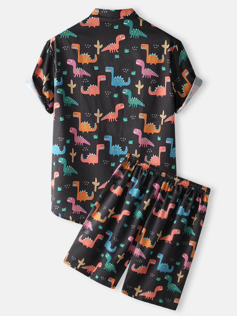 Herre Over Det Hele Tegneserie Dinosaur Med Tryk Kortærmet Snoretræk To Stykke Outfits