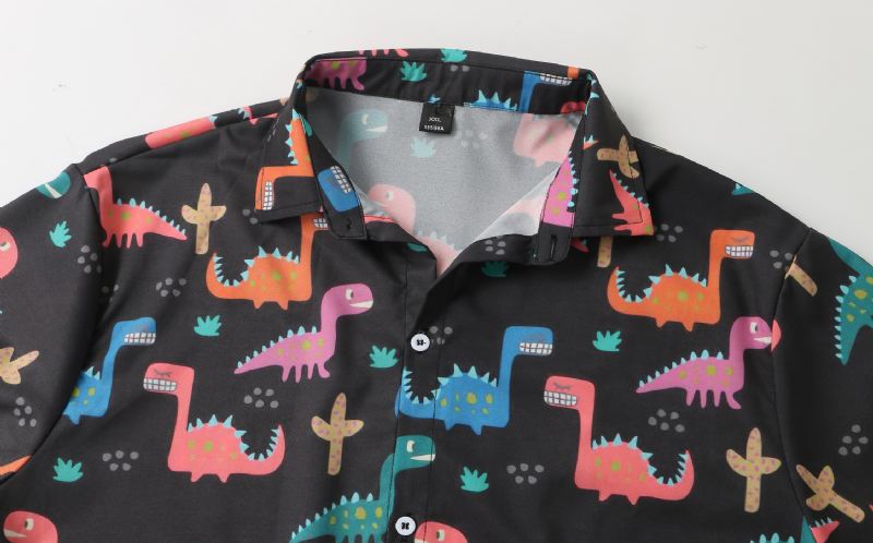 Herre Over Det Hele Tegneserie Dinosaur Med Tryk Kortærmet Snoretræk To Stykke Outfits